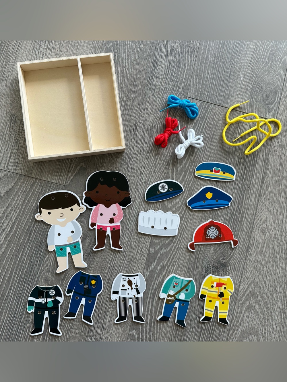Kids Youth Wooden Thread String Tie Dress Up Play Set Montessori Toy